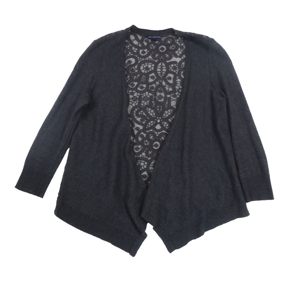 American Eagle Open Cardigan‎ Sweater XS Gray Lace Back Long Sleeve Lightweight